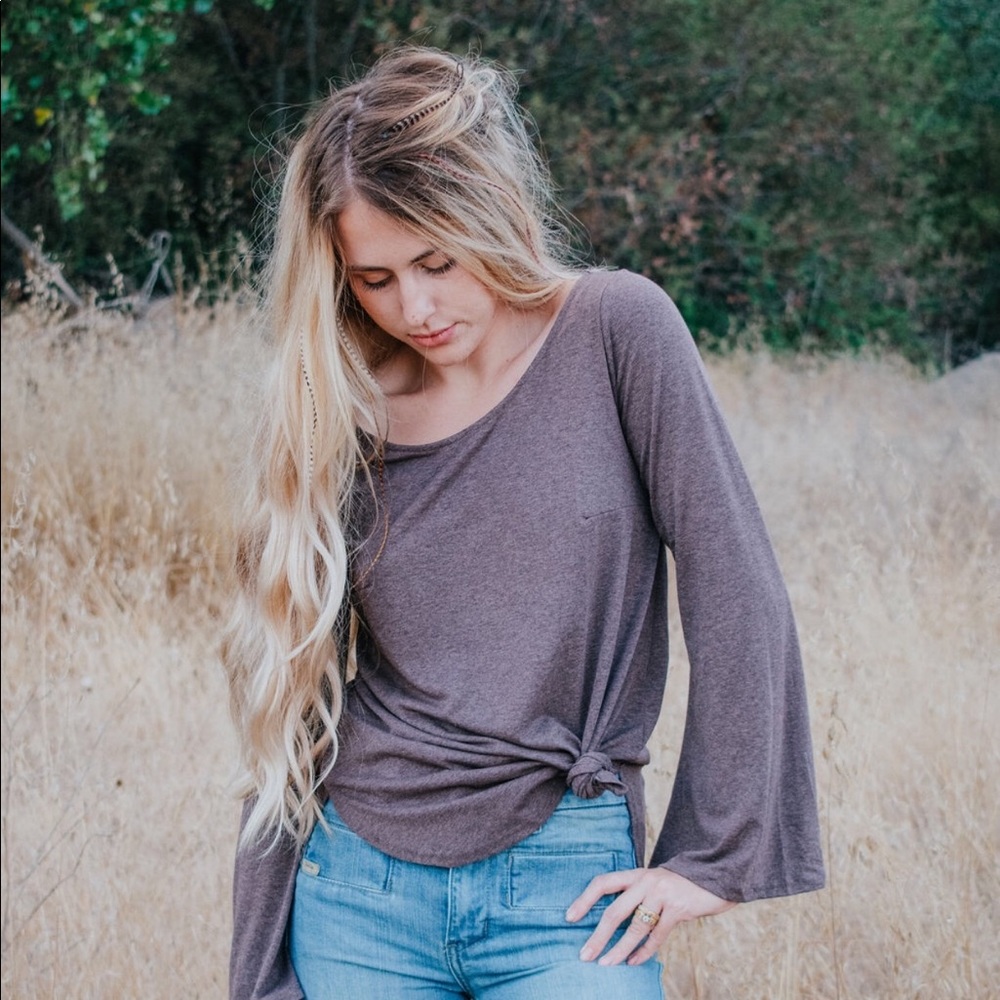 Brown bell sleeve top